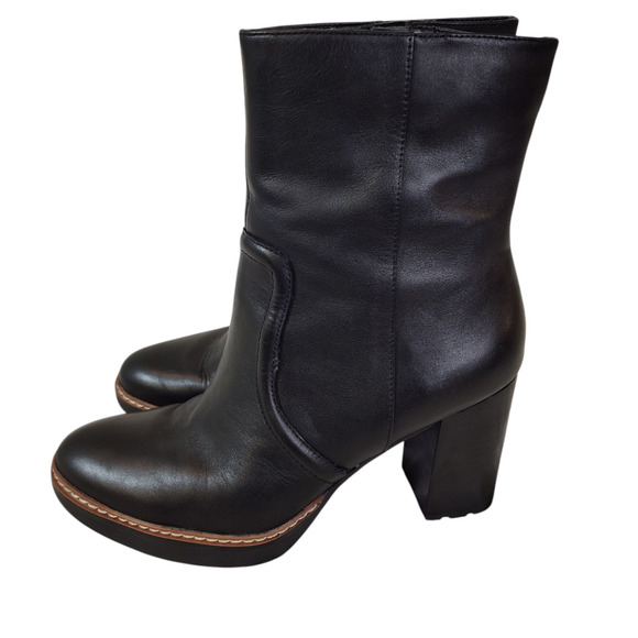 NATURALIZER CATIE LEATHER ANKLE BOOTIE WOMEN'S 8.5 BLACK PLATFORM BLOCK HEEL - Picture 4 of 16